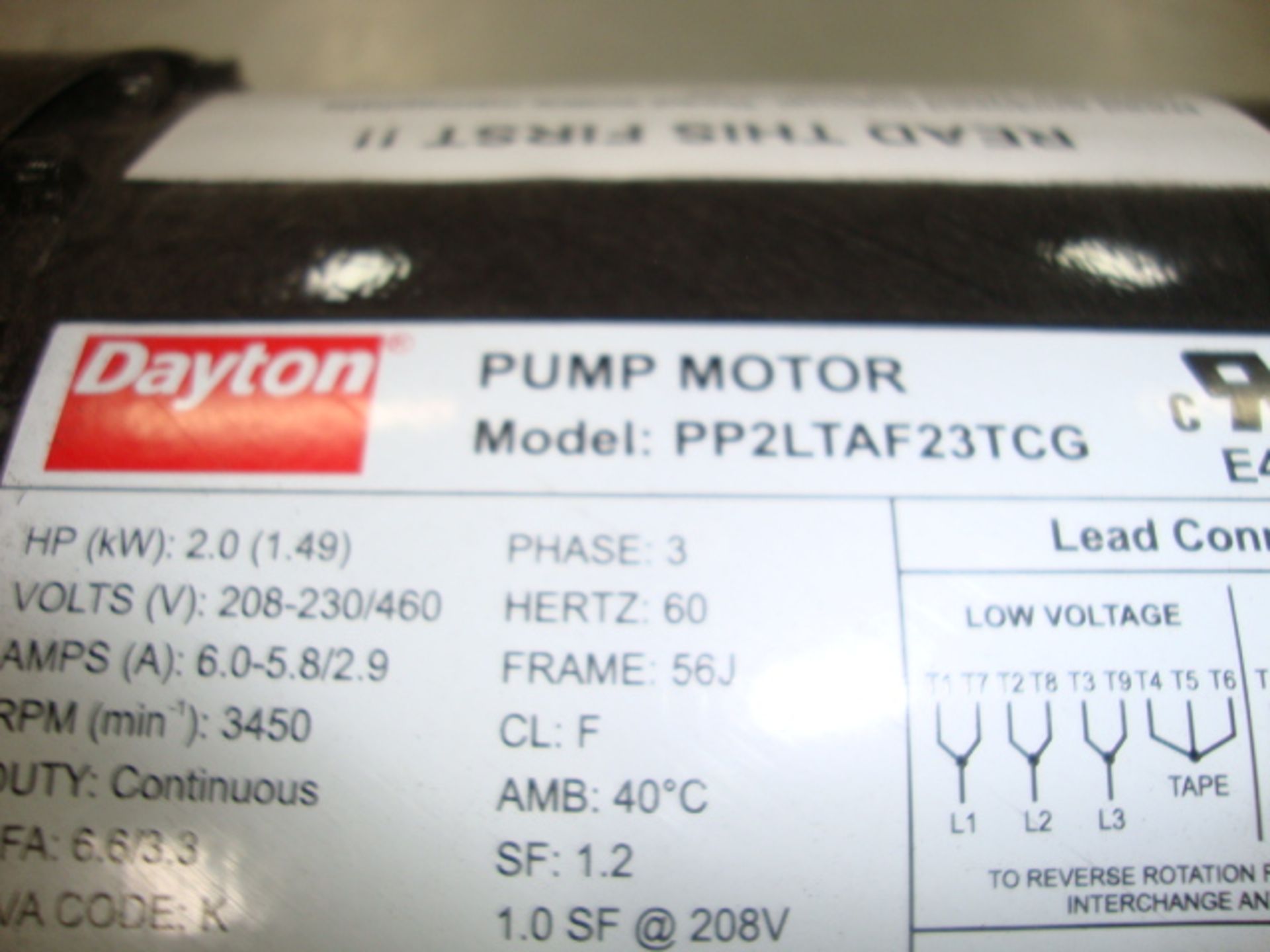 New Dayton 2hp Centrifugal Pump Model # PP2LTAF23TCG, 208-460V, 3ph - Image 3 of 4