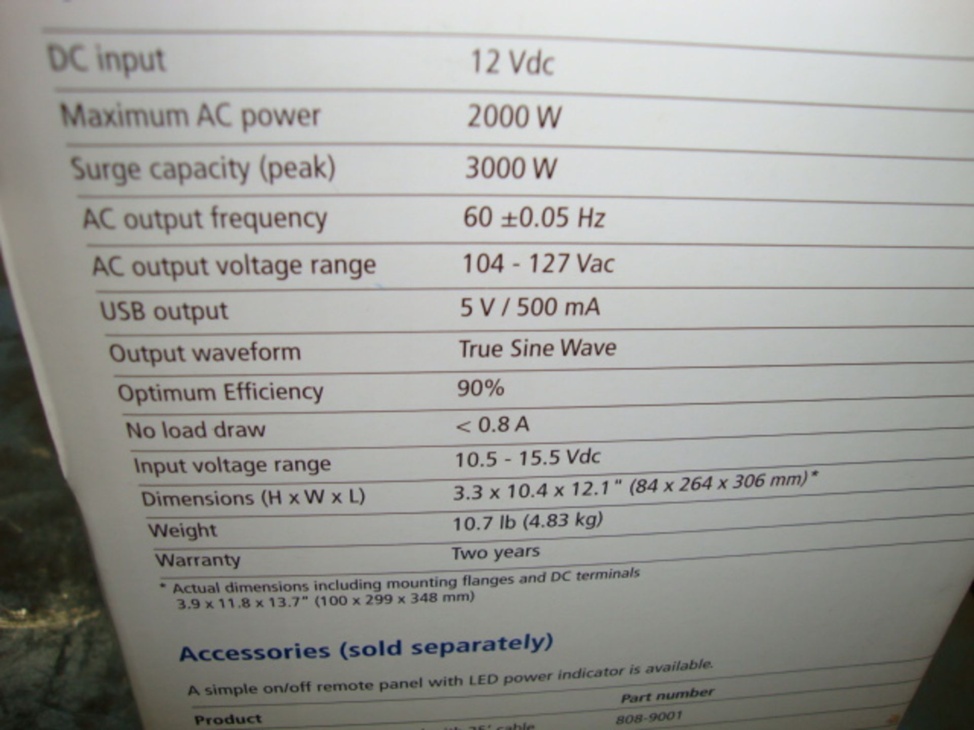 New Xantrex 2000 Watt Sine Wave Inverter, Model Prowatt SW 2000 - Image 4 of 5