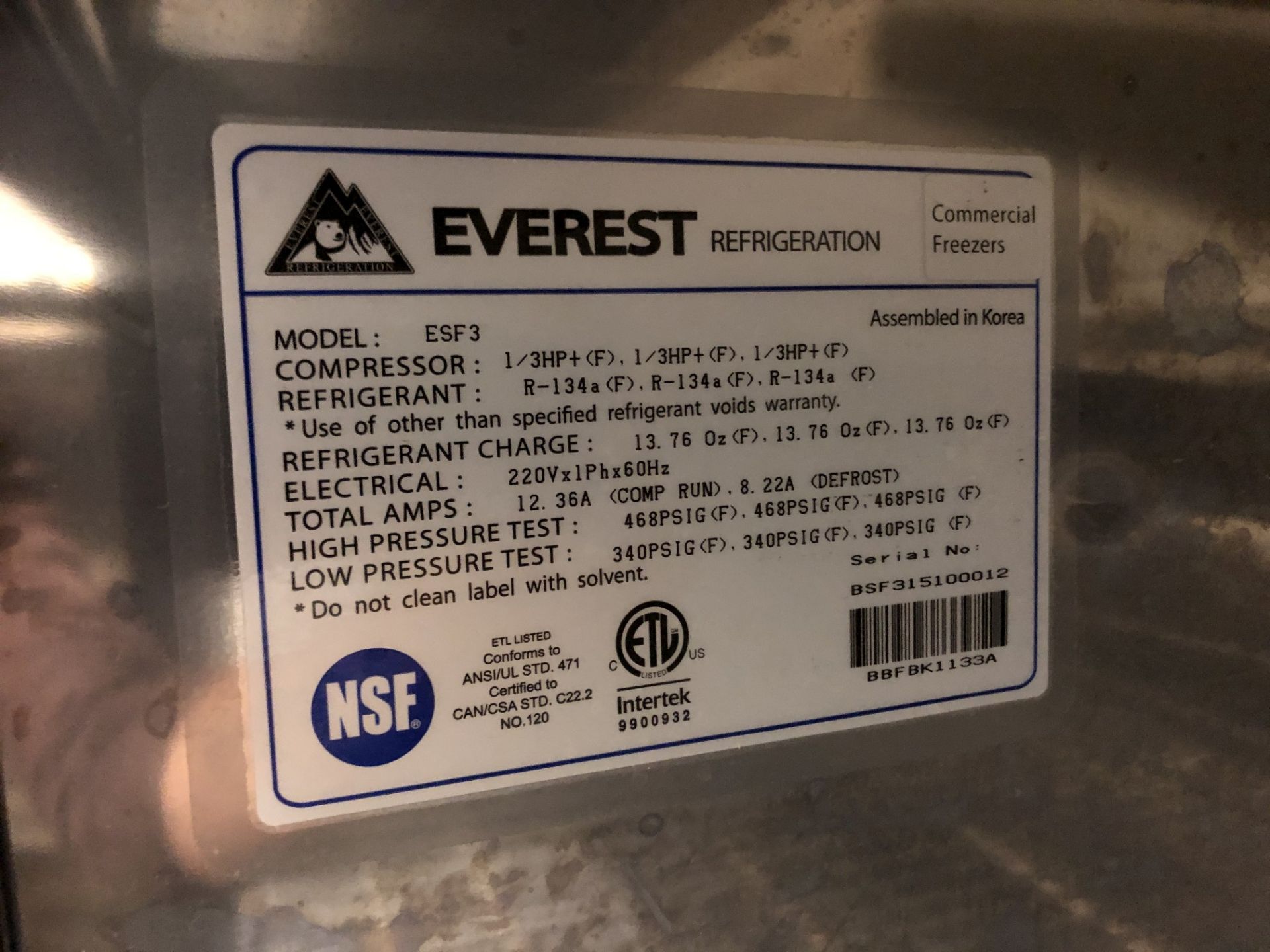 Everest Three Section Reach-In Freezer, Model ESF3 - Image 5 of 5
