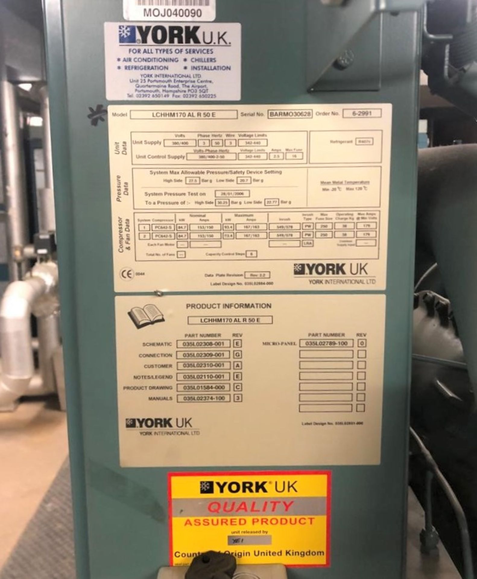 York LCHHM170 AL R 50 E chiller - Image 3 of 3