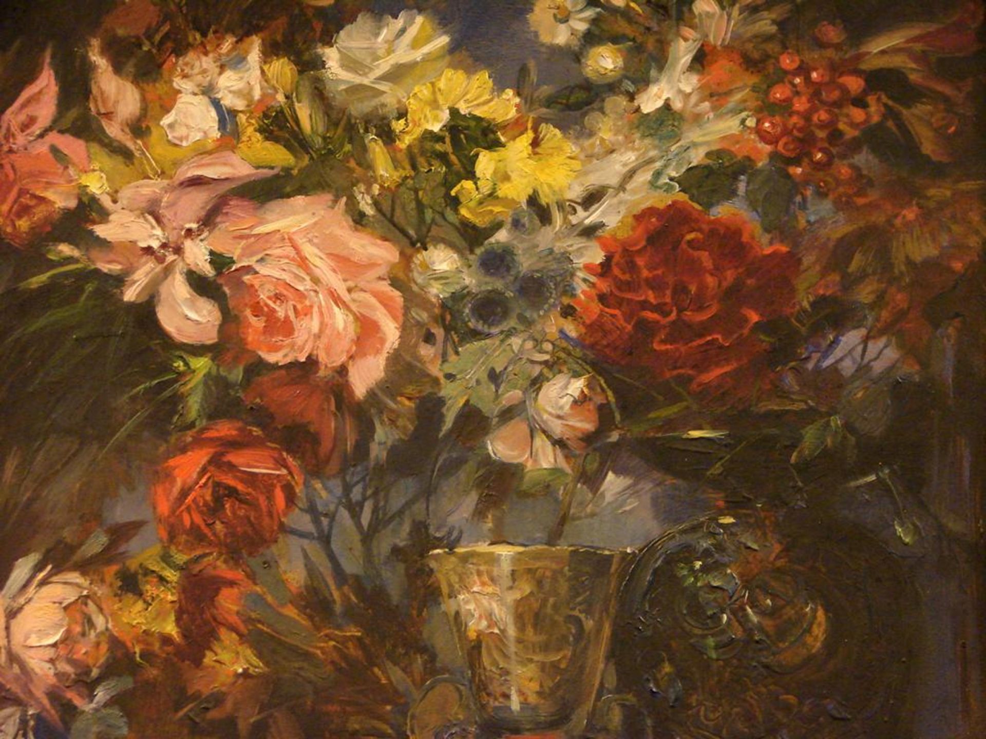 FRIEDRICH ERNST WOLFROM (1857 Magdeburg- 1920 Berlin), "Blumenbouquet mit Gläsern", Öl Pappe, - Bild 3 aus 4