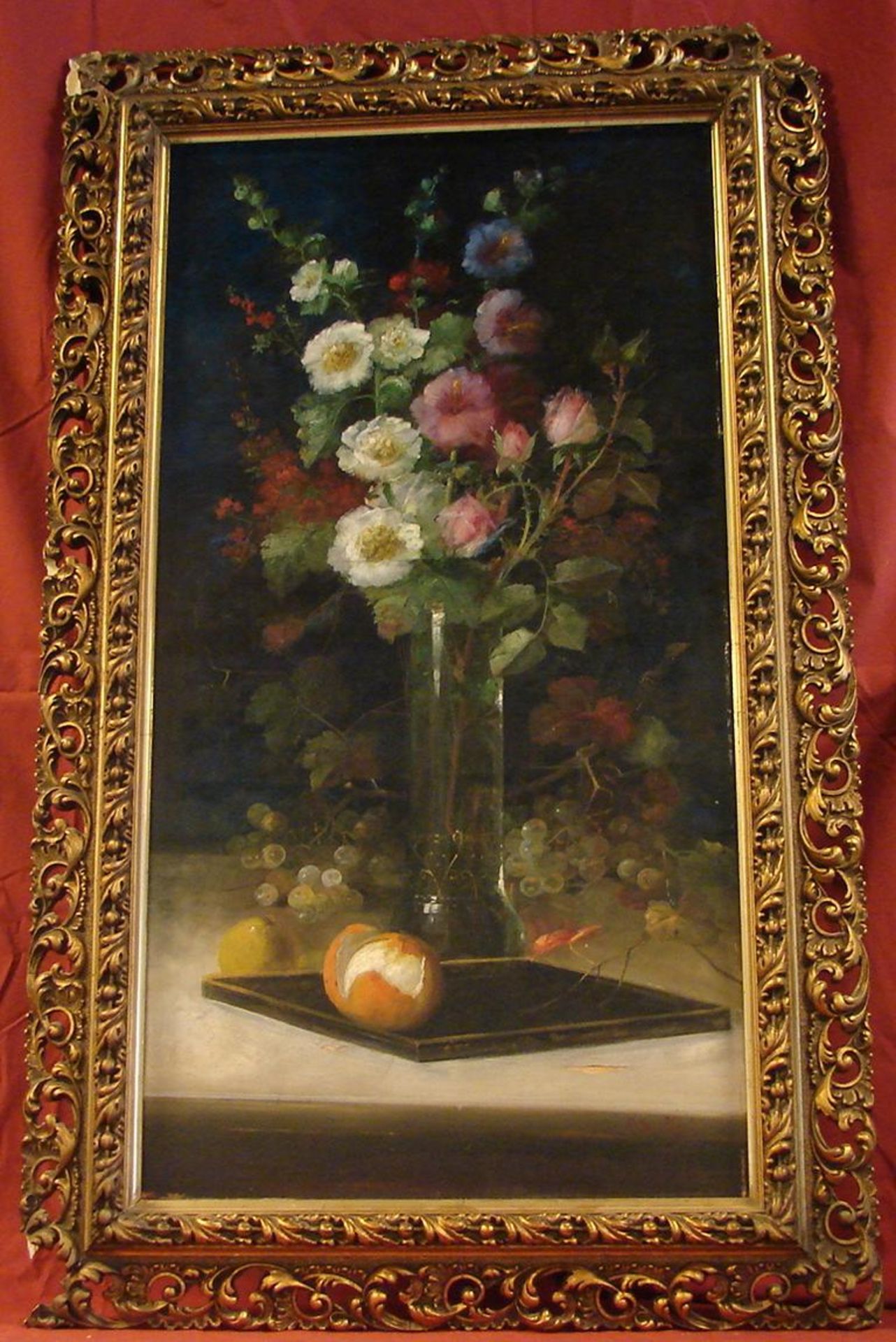 A. SEUFFERT, "Blumenstillleben", Öl/Holz, u. re. sig., ca. 43 x 85 cm(Farbablösungen