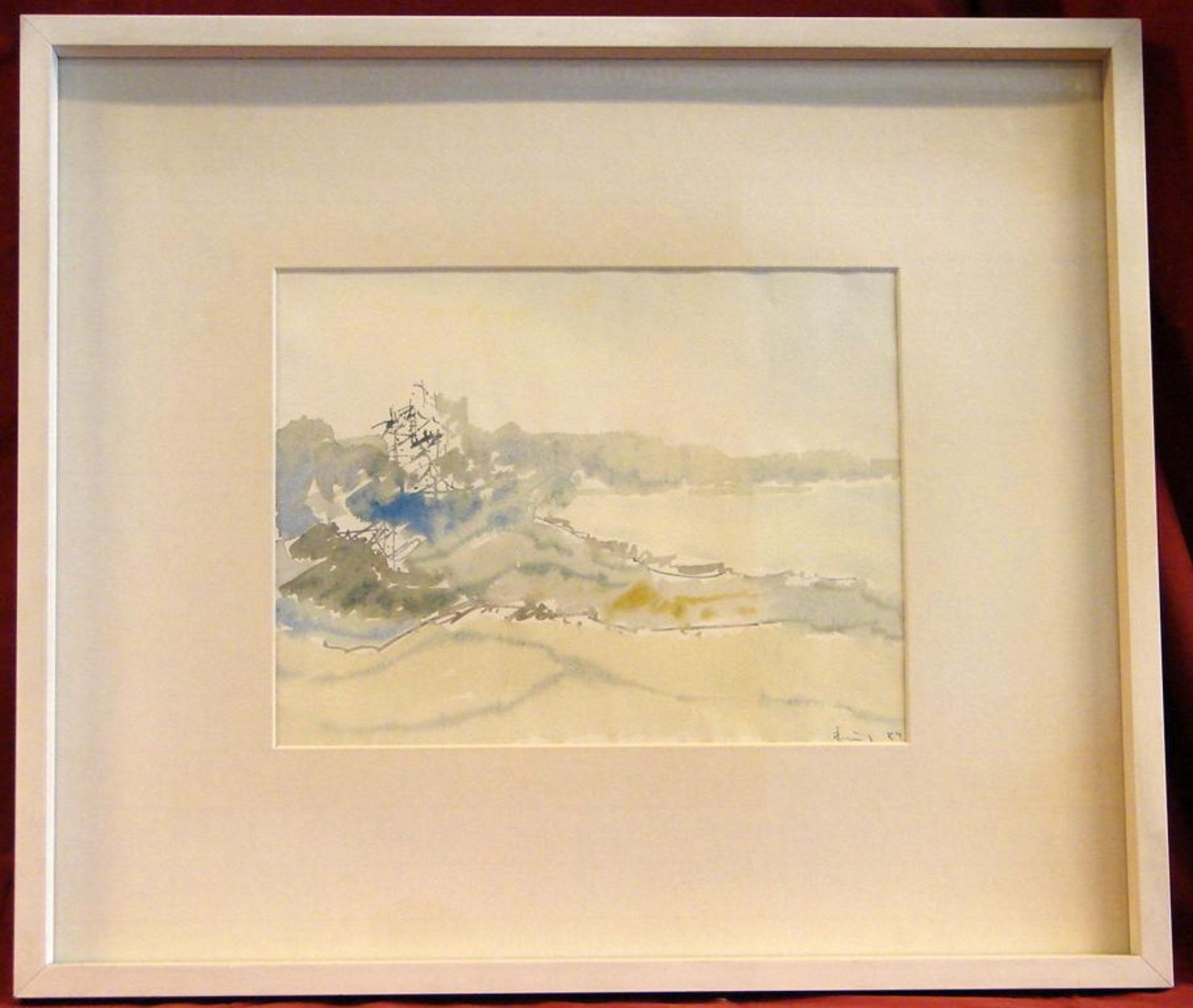 "Flusslandschaft", Aquarell, u.re.sig. DEUS (GUSTAV), dat.'84, ca. 29x23 cm, Glasrahmen<br /
