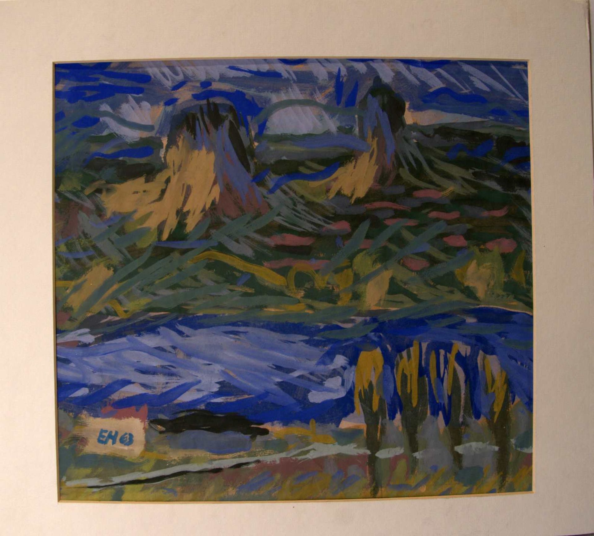 "Berglandschaft", Tempera Gemälde, u.li. monogr. EH, dat. '63unter Passepartout befes