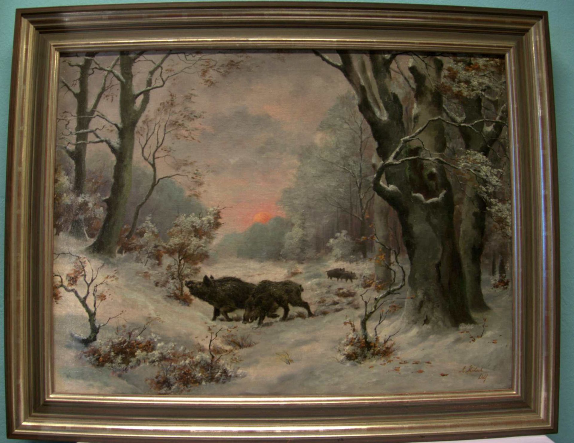 Wohl AUGUST MÖTSCH (1869 - 1952 Düsseldorf), "Wildschweine im Wald",Öl/L, u.re.sig.