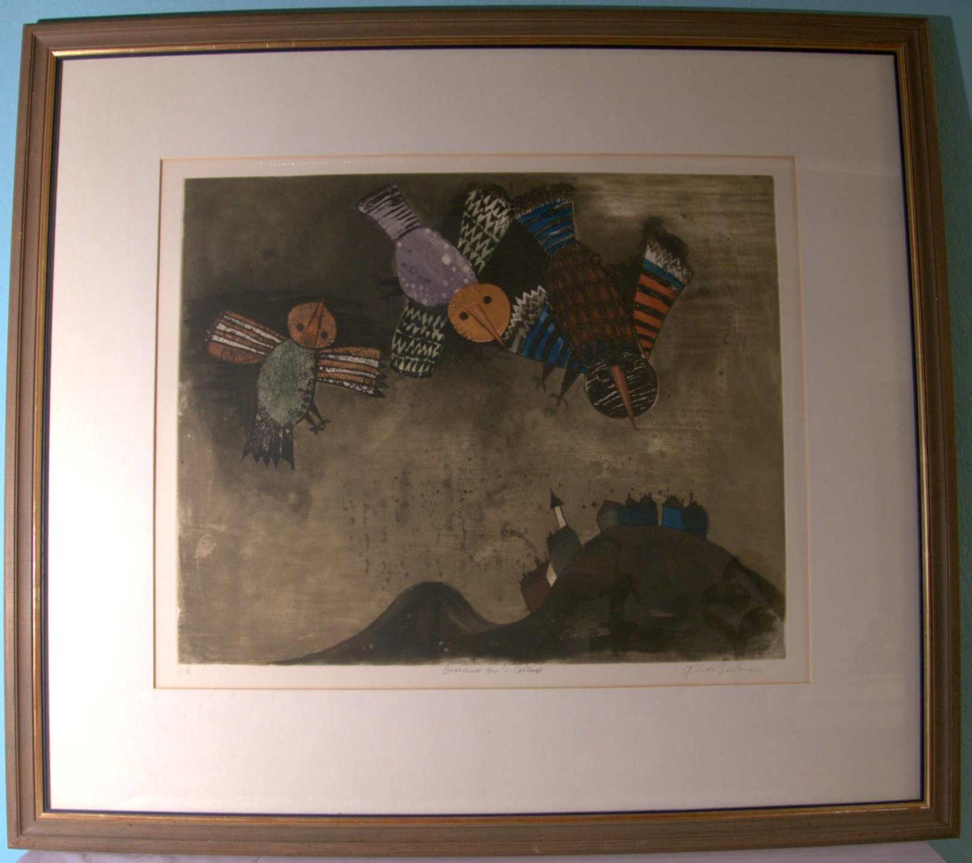 RODO BOULANGER, (geb. 1935 La Paz/Bolivien), "Vogel über den Hügeln"Fardradierung, E
