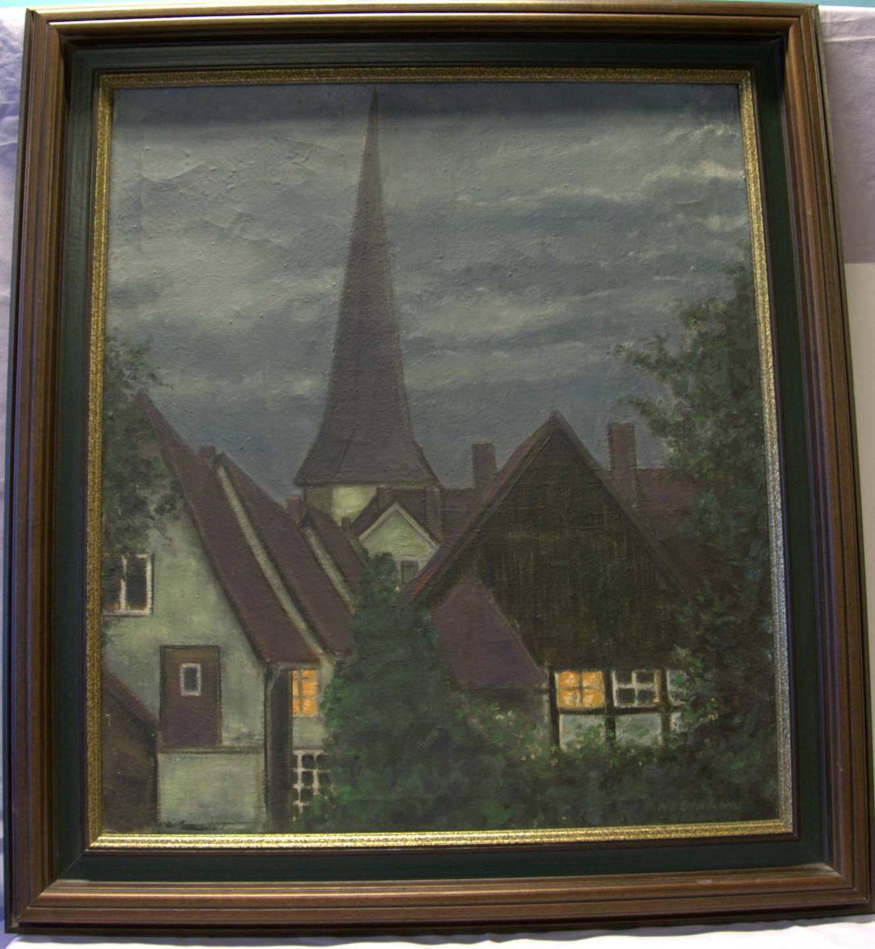 "Dorf mit Kirche", Öl/L. u.re. wohl O. NEUMANN, Delbrücksig., ca. 69 x 60 cm