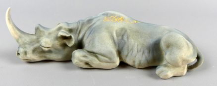 "Liegendes Nashorn", Porzellanfigur, farbig, Ritzenhoff. sig. Colani,