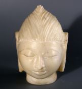Kleiner Buddha Kopf, Alabaster, neuzeitlich, H. ca. 12 cm
