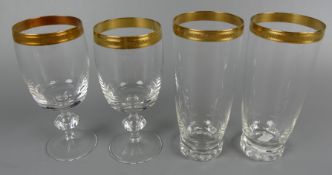 6 Wassergläser, 2 Weingläser, Goldrand verziert, H. ca. 14/13 cm