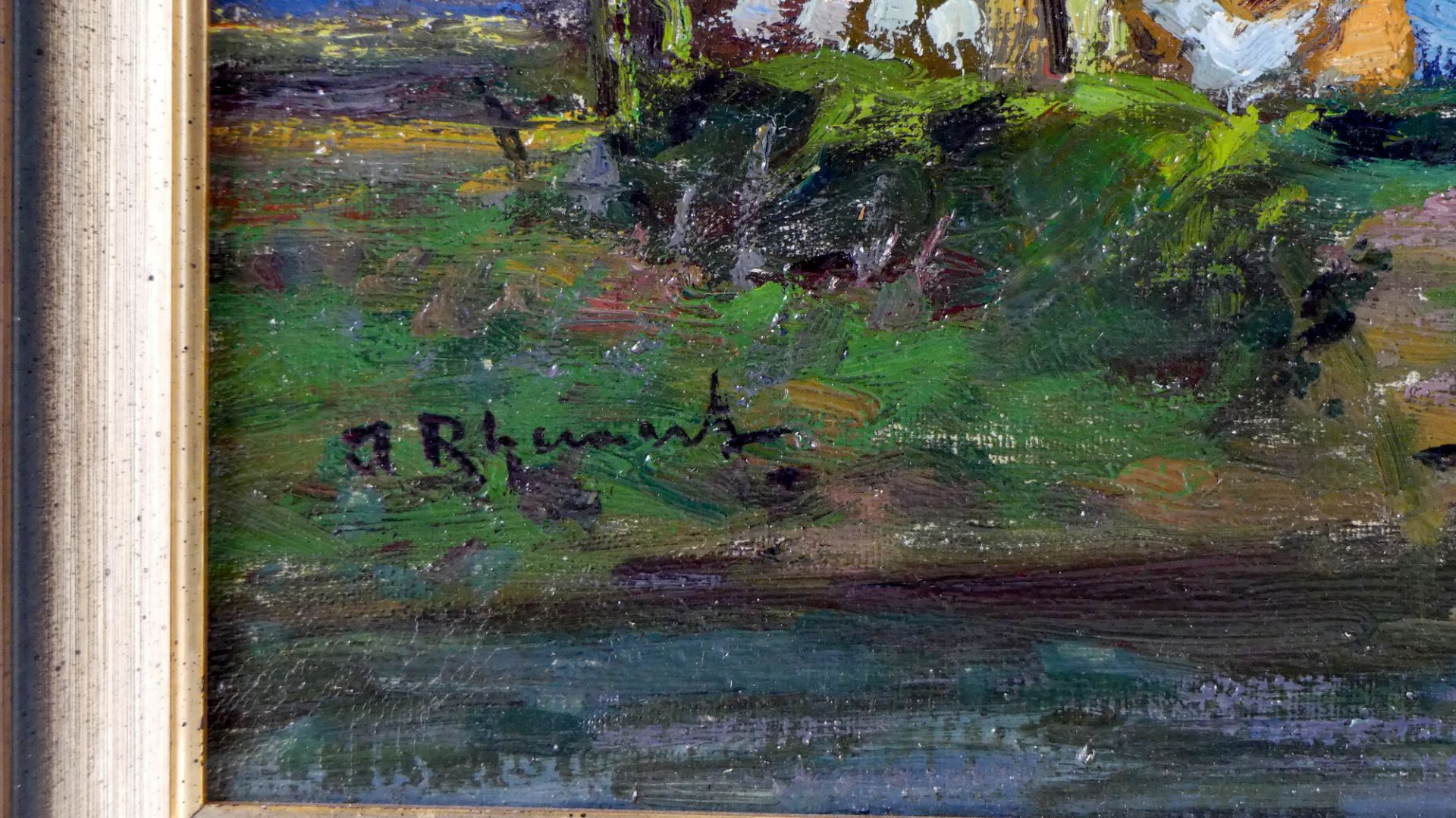 ADOLF RHEINERT (1879 Düsseldorf - 1958), "Bauernhof am Flusslauf", - Bild 2 aus 2