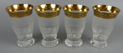 4 Wassergläser, Goldrand verziert, Kristall, H. ca. 12 cm,