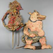 Paar asiatische Schattenfiguren, Pappe, ca. H. 56 / 46 cm