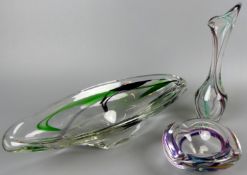 Ovale Glasschale, Vase, Aschenbecher, dickwandiges farbloses Glas,