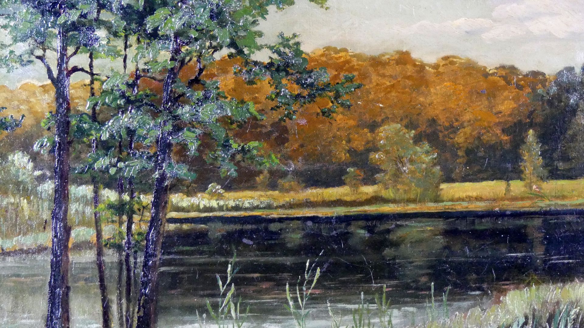 "Flusslandschaft", Öl/L, ohne sig., ca. 37 x 48 cm - Bild 2 aus 2