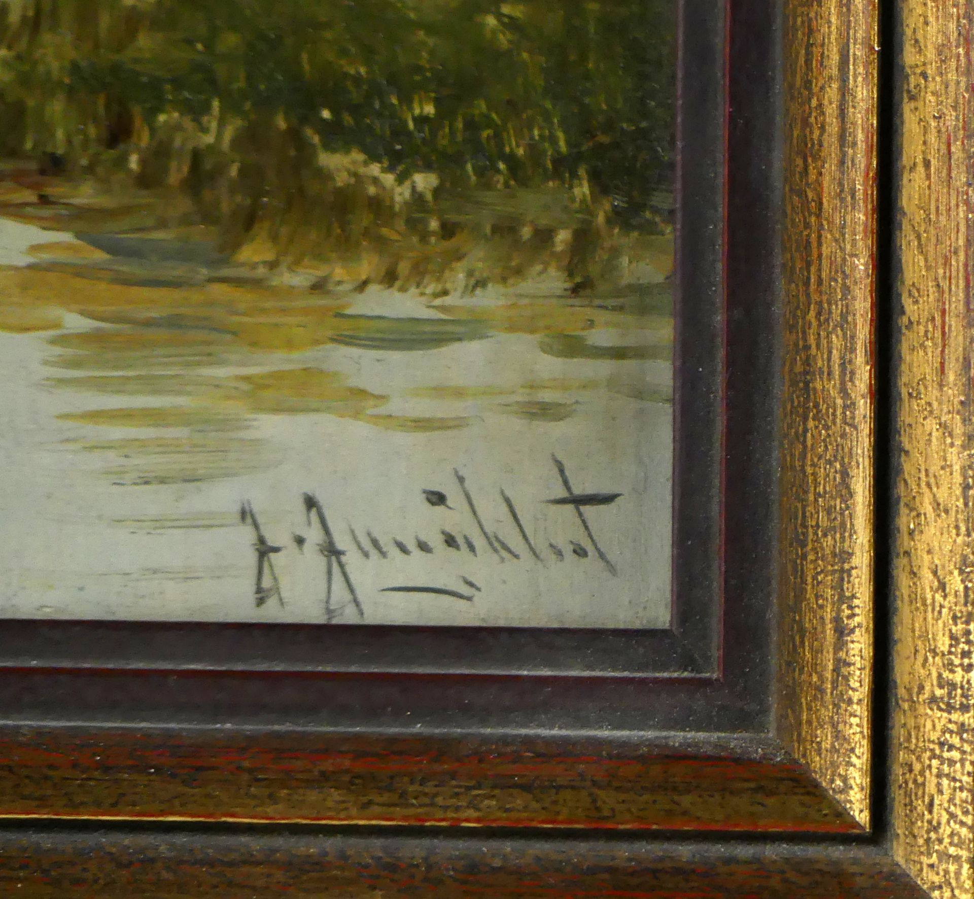 JOHANN JUNGBLUT (1860-1912), "Flusslandschaft", Öl/Holz, u.re.sig., - Bild 2 aus 2
