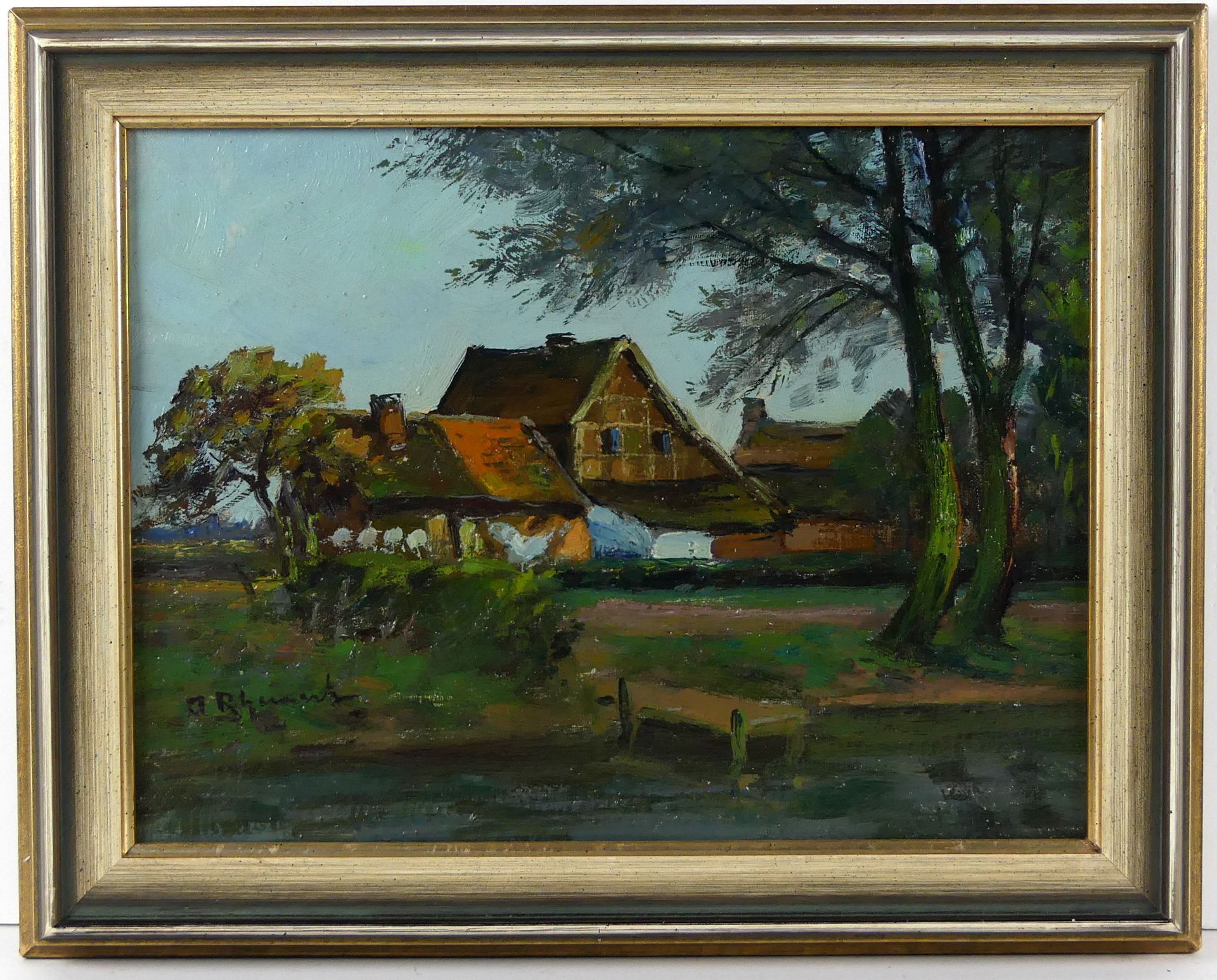 ADOLF RHEINERT (1879 Düsseldorf - 1958), "Bauernhof am Flusslauf",