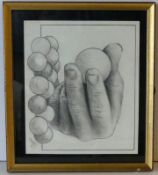 "Hand mit Kugeln", Bleistiftzeichnung, u.re.sig., ANDY, ca. 15 x 17 cm