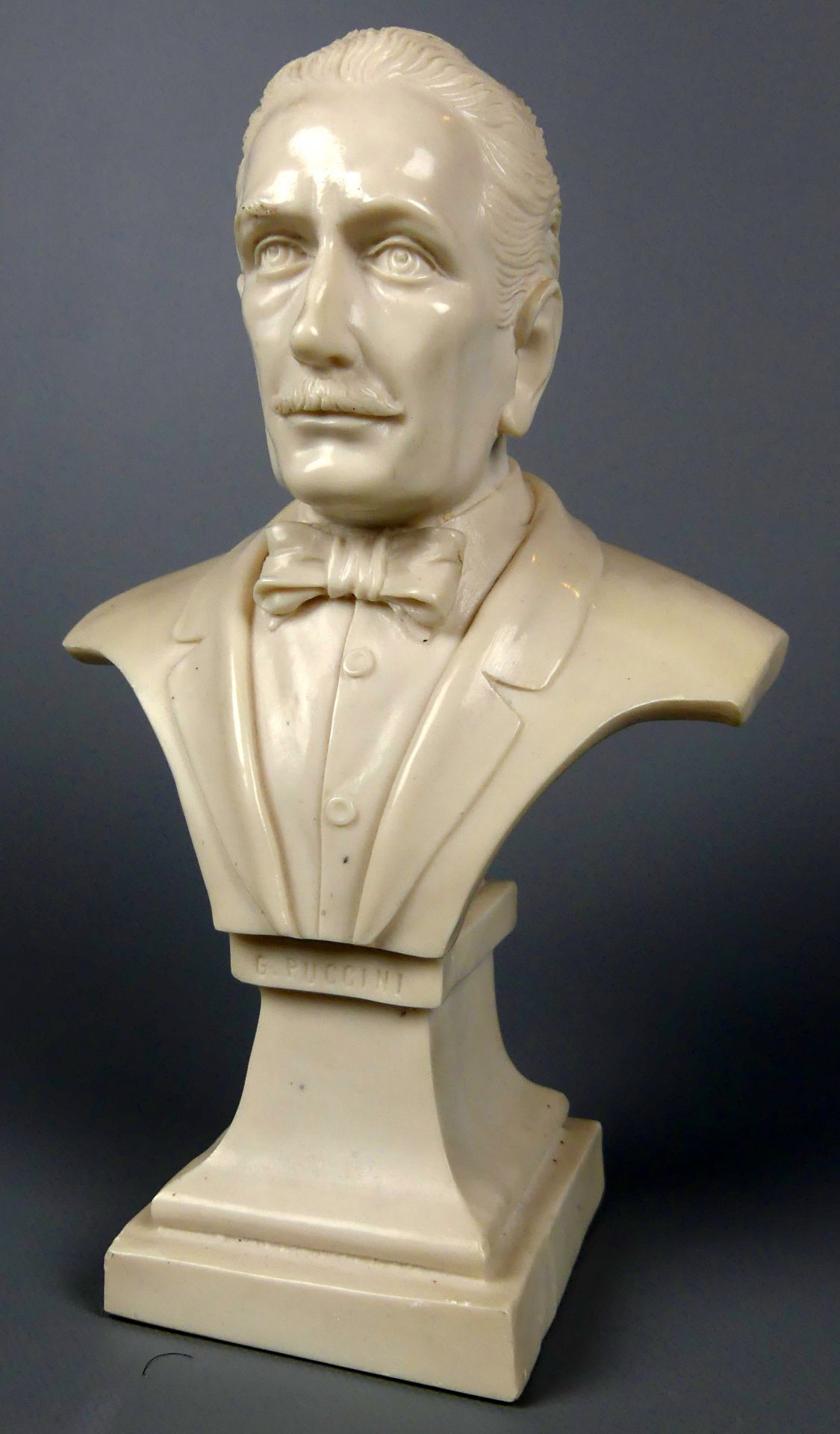 Gips Kopf, Darstellung von Giacomo Puccini, neuzeitlich, H. ca. 28 cm