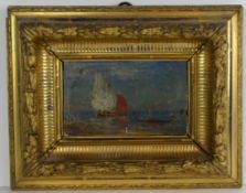"Segelboot", Öl/Holz, ohne sig., ca. 9 x 16 cm