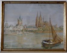 JOSEF BRAUNS (Maler des 20. Jhdt.), "Köln-Rheinansicht", Aquarell,