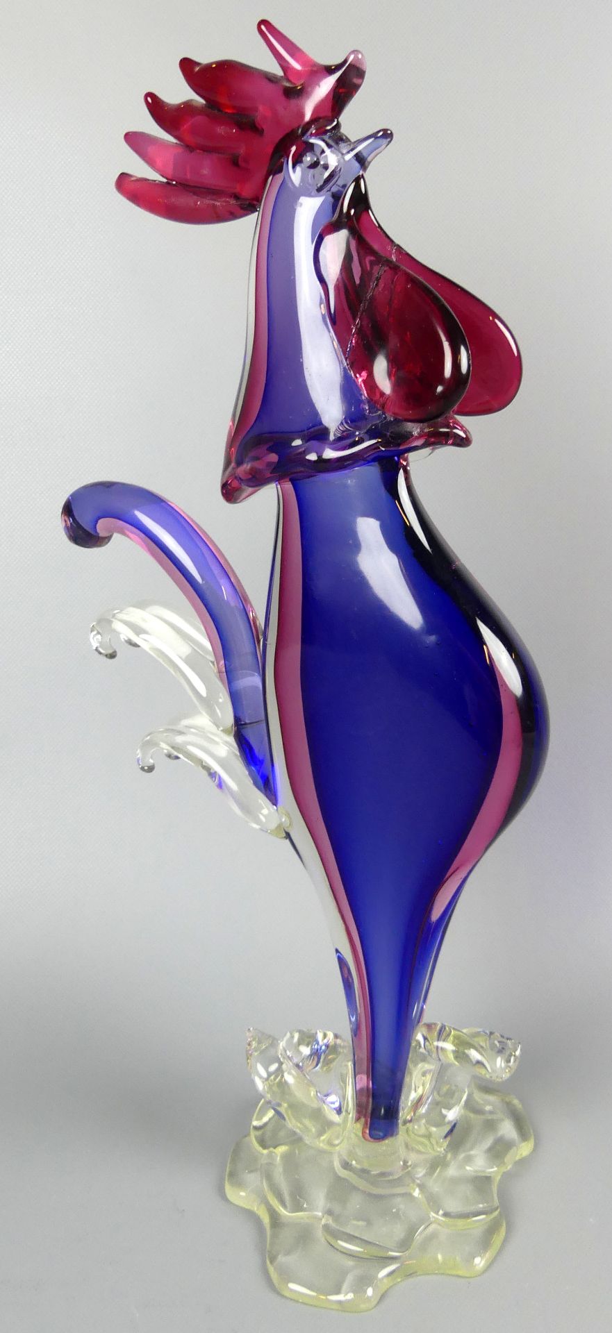 Glas, "Hahn", Murano, farbig, H. ca. 47 cm,