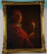 "Junge mit Kerze", Öl/L, o.sig., ca. 60 x 47 cm