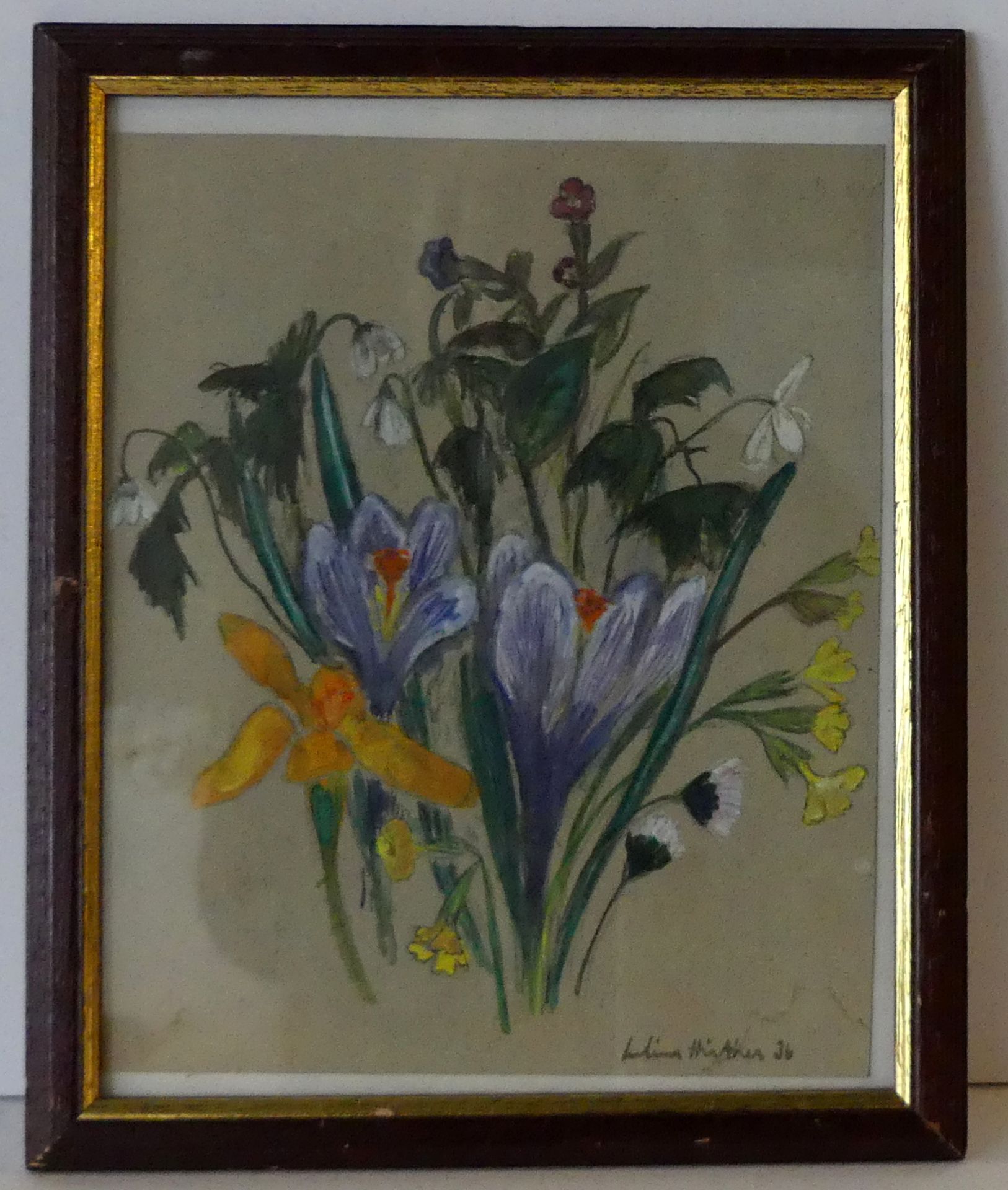 "Blumen", Mischtechnik, u.re.sig. Hütler, dat. '36, ca. 22 x 19 cm