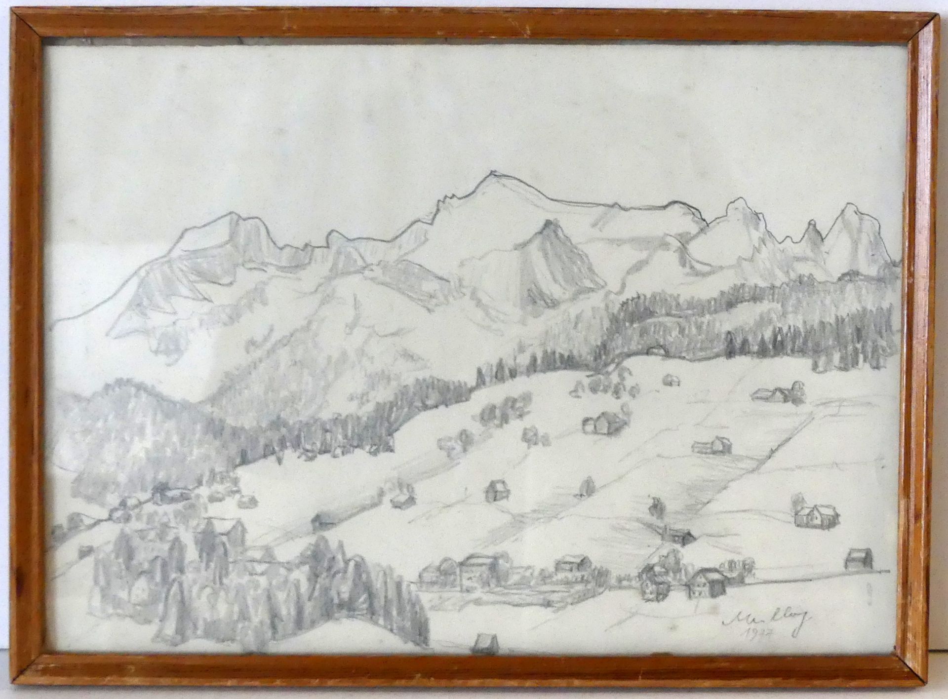 "Berglandschaft", Bleistift, u.re.unles.sig., datiert 1947, ca. 21 x 29 cm
