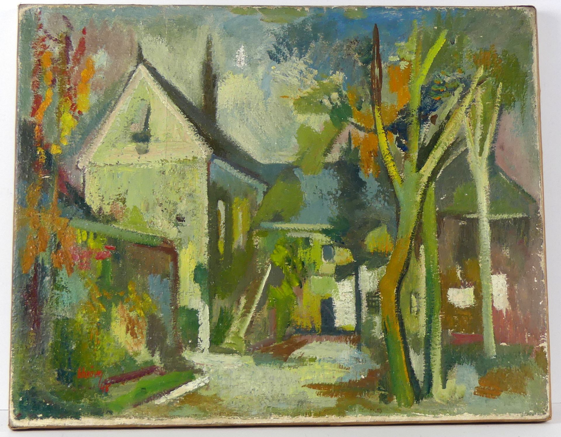 "Häuser", Öl/L, u.li.unles.sig., dat. '48, ohne Rahmen, ca. 40 x 50 cm