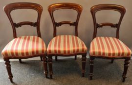 4 Stühle, Mahagoni, roter Streifenbezug, guter Zustand