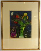 "Jesus am Kreuz", Marc Chagall, Druck, hinter Glas gerahmt,