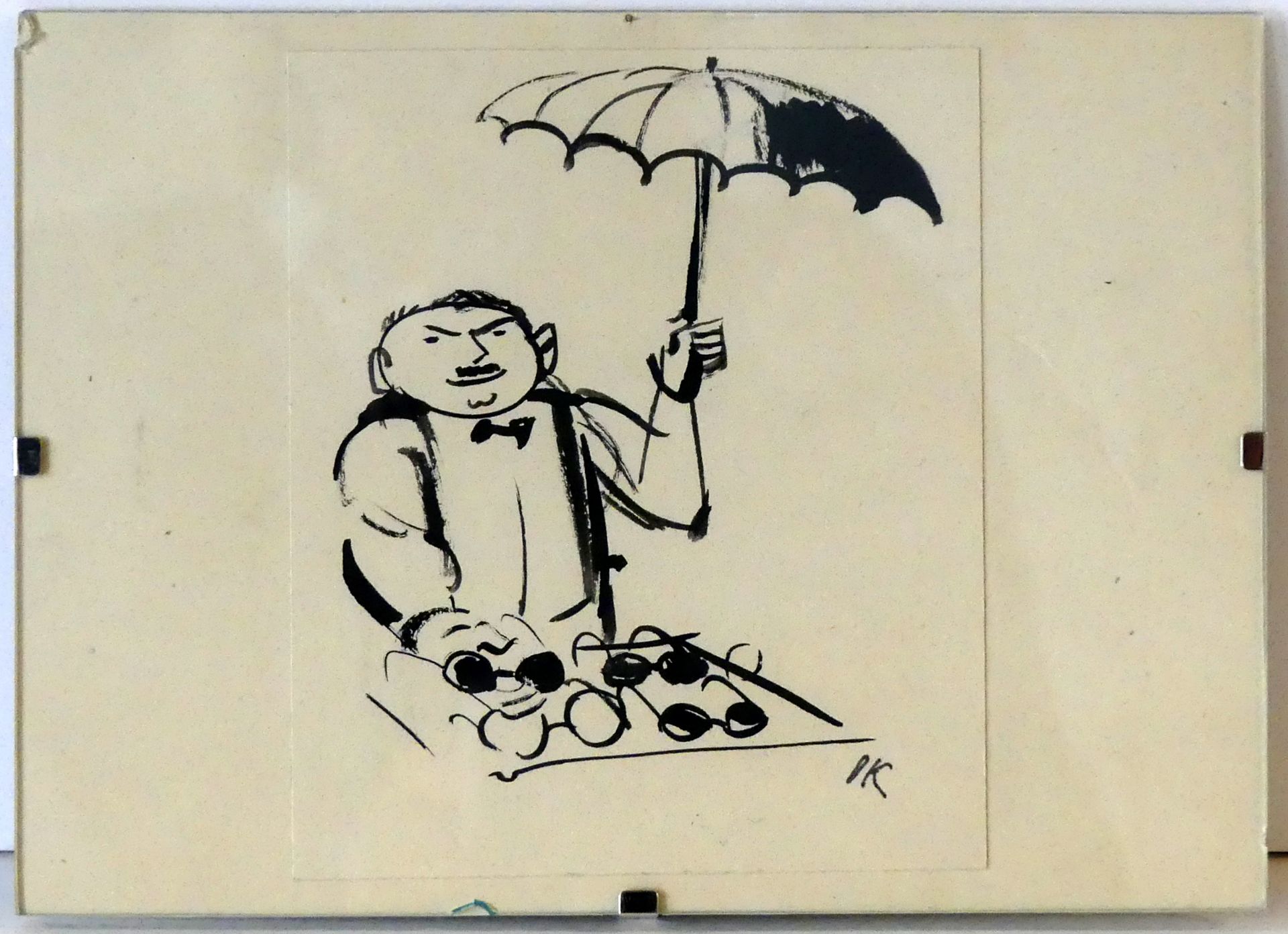 "Mann mit Schirm", Tuschezeichnung", u.re.monogr. OK, ca. 11 x 10 cm