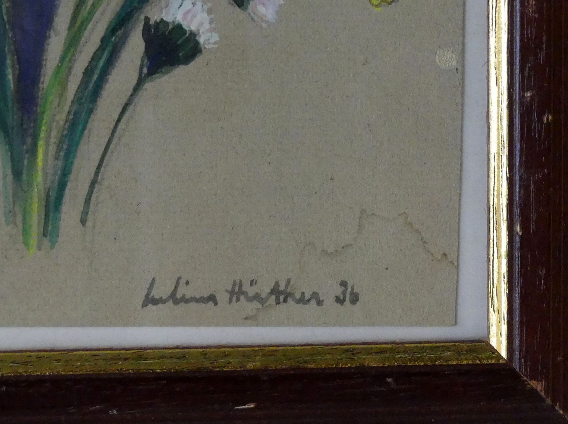 "Blumen", Mischtechnik, u.re.sig. Hütler, dat. '36, ca. 22 x 19 cm - Image 2 of 2