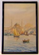 "Boote vor Istanbul", Aquarell, u.li.unles.sig., ca. 42 x 28 cm