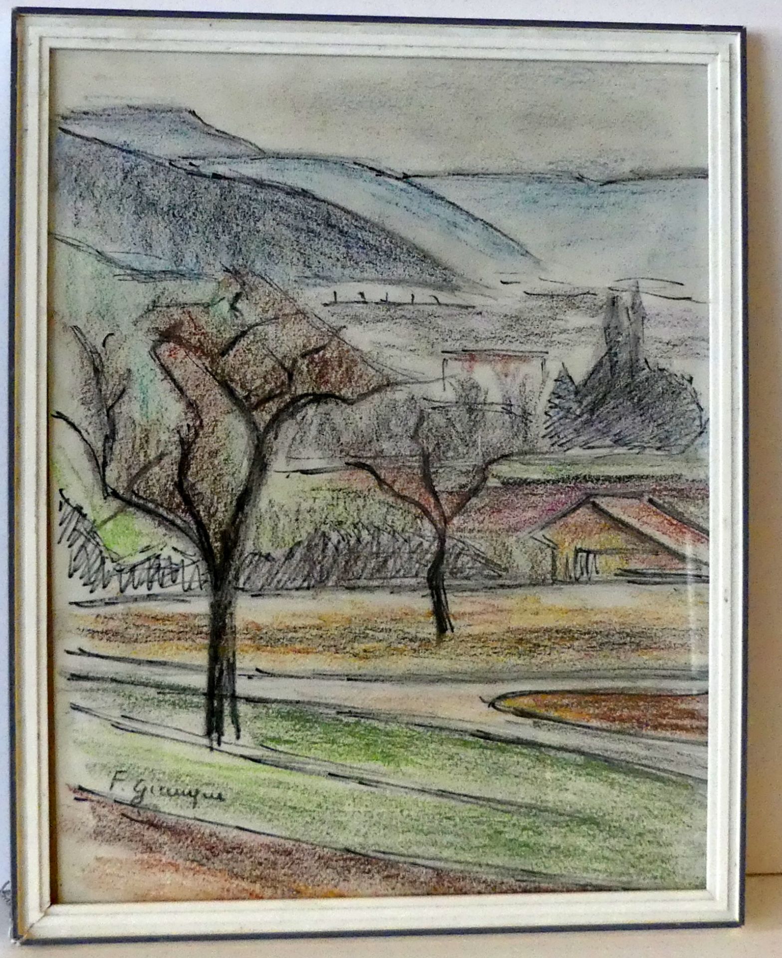 "Landschaft", Farbkreide-Zeichnung, u.li.monogr. F.G., ca. 28 x 22 cm