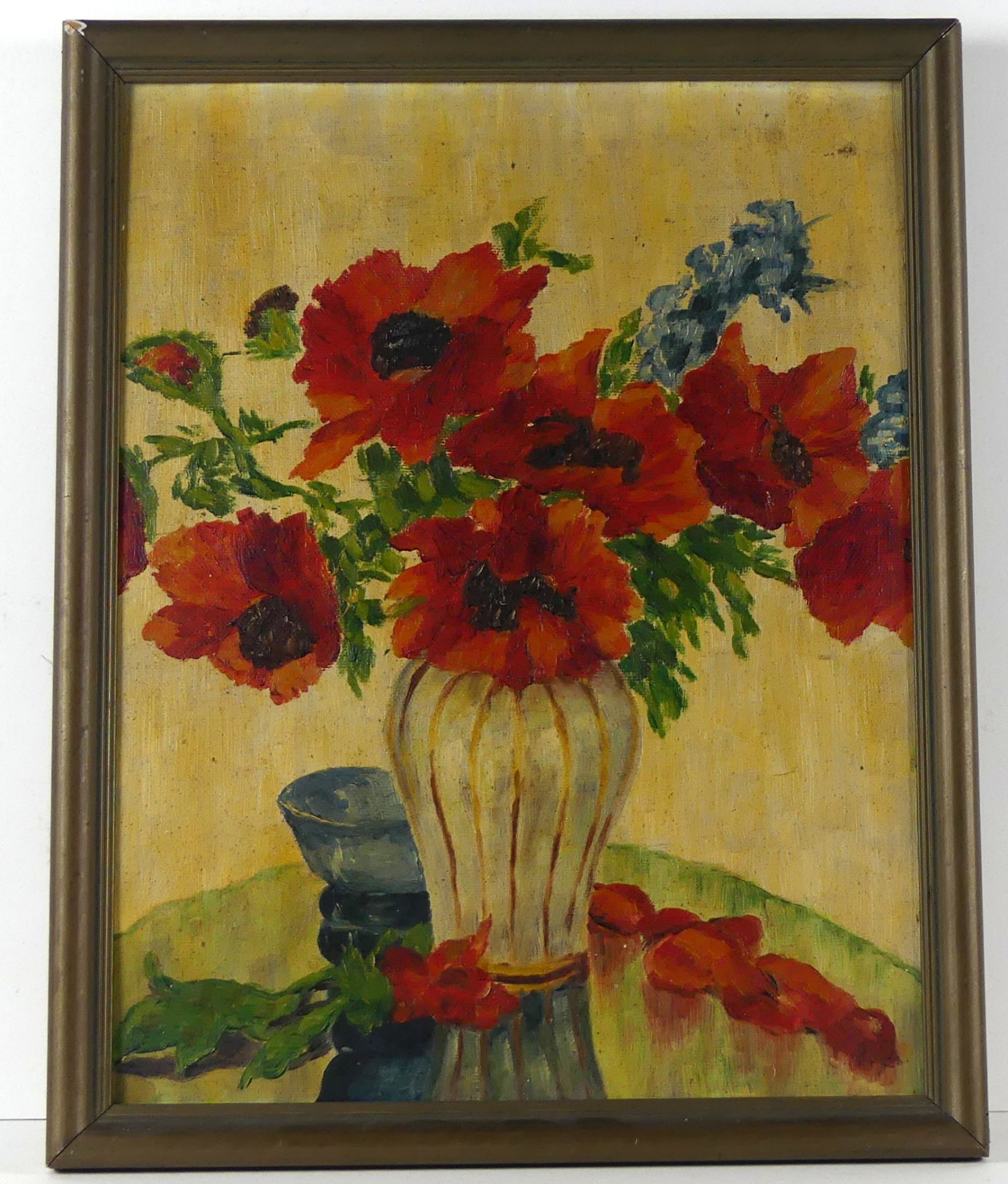 "Mohnblumenstrauß", Öl/Sperrholz, o.sig., ca. 39 x 30 cm