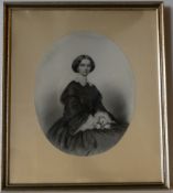 "Damenportrait", Zeichnung, ohne sig., oval, hinter Glas, ca. 36 x 29 cm