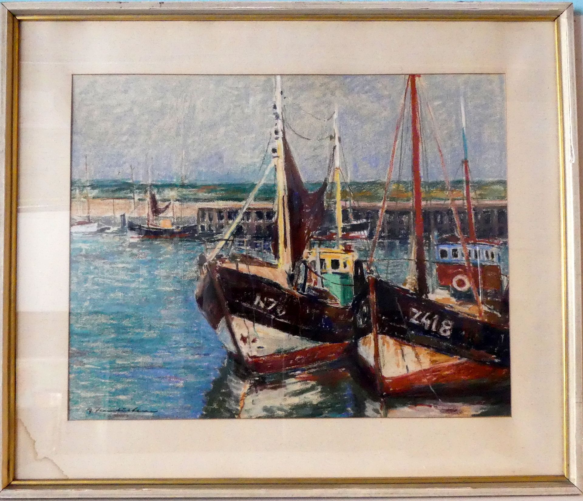 GEORG HAMBÜCHEN (1901-1971), "Segelschiffe im Hafen",