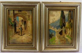 Paar Bilder, "Italienische Landschaften", Öl/Holz?, ca. 17 x 12 cm