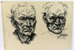 "2 Herrenportraits", Kohle Zeichnung, u.re.sig. GUTTUSO,