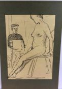 KURT MOSER (1925-1984), "Damenakt im Atelier", Kohle Zeichnung,