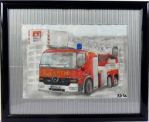 "Feuerwehrauto". u.re. monogr. M.Di, dat. '02, ca. 27 x 38,5 cm,