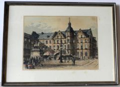 "Marktplatz von Düsseldorf", Farbstich, u.re.unles.sig., bez. ca. 33 x 24 cm
