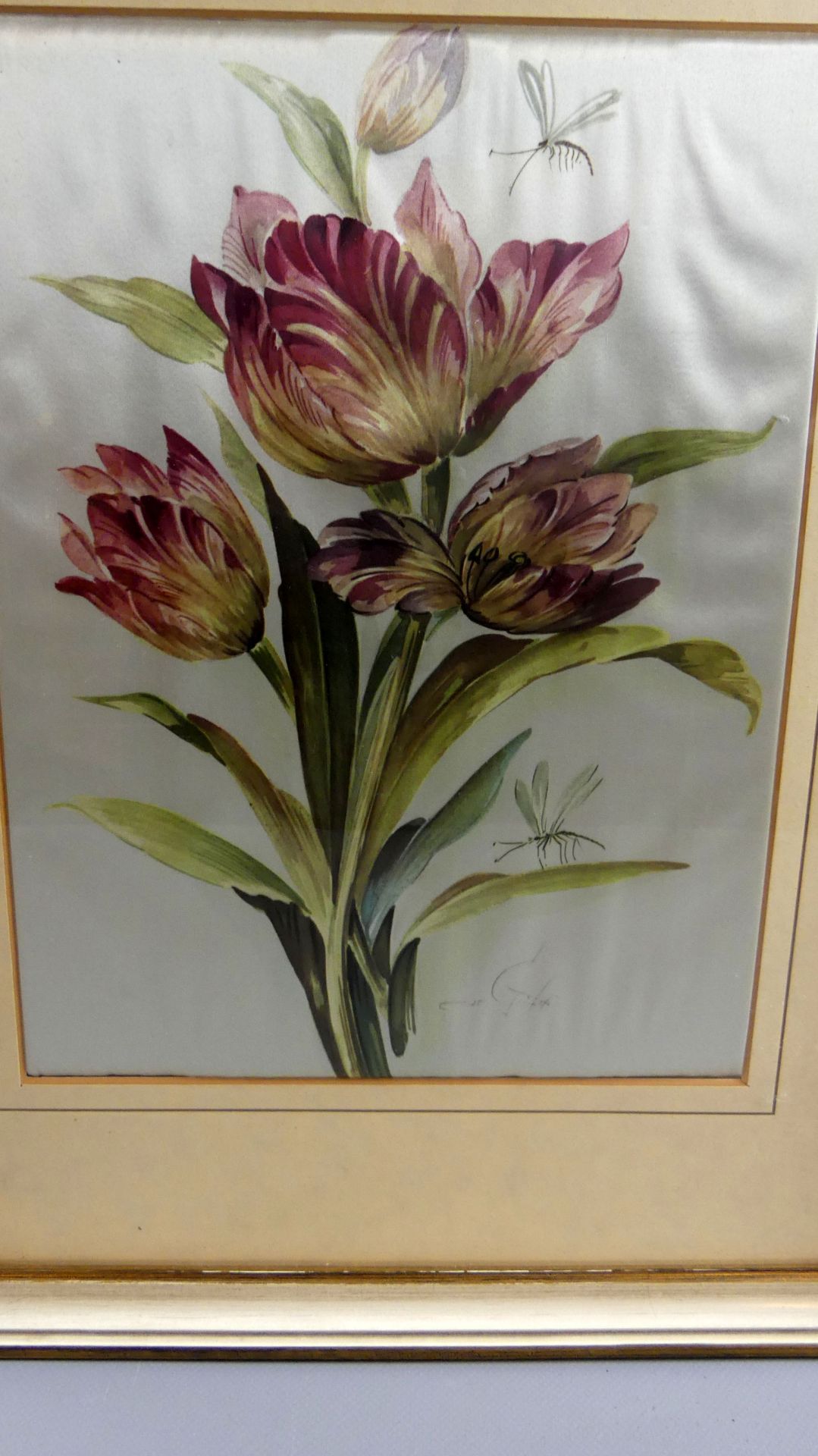Paar Bilder, "Blumen", Stoffmalerei, u.re.unles.sig., je ca. 29 x 22 cm - Image 3 of 5