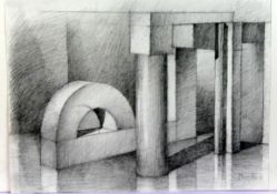 "Geometrische Formen", Bleistift Zeichnung, u.re.unles.sig.,