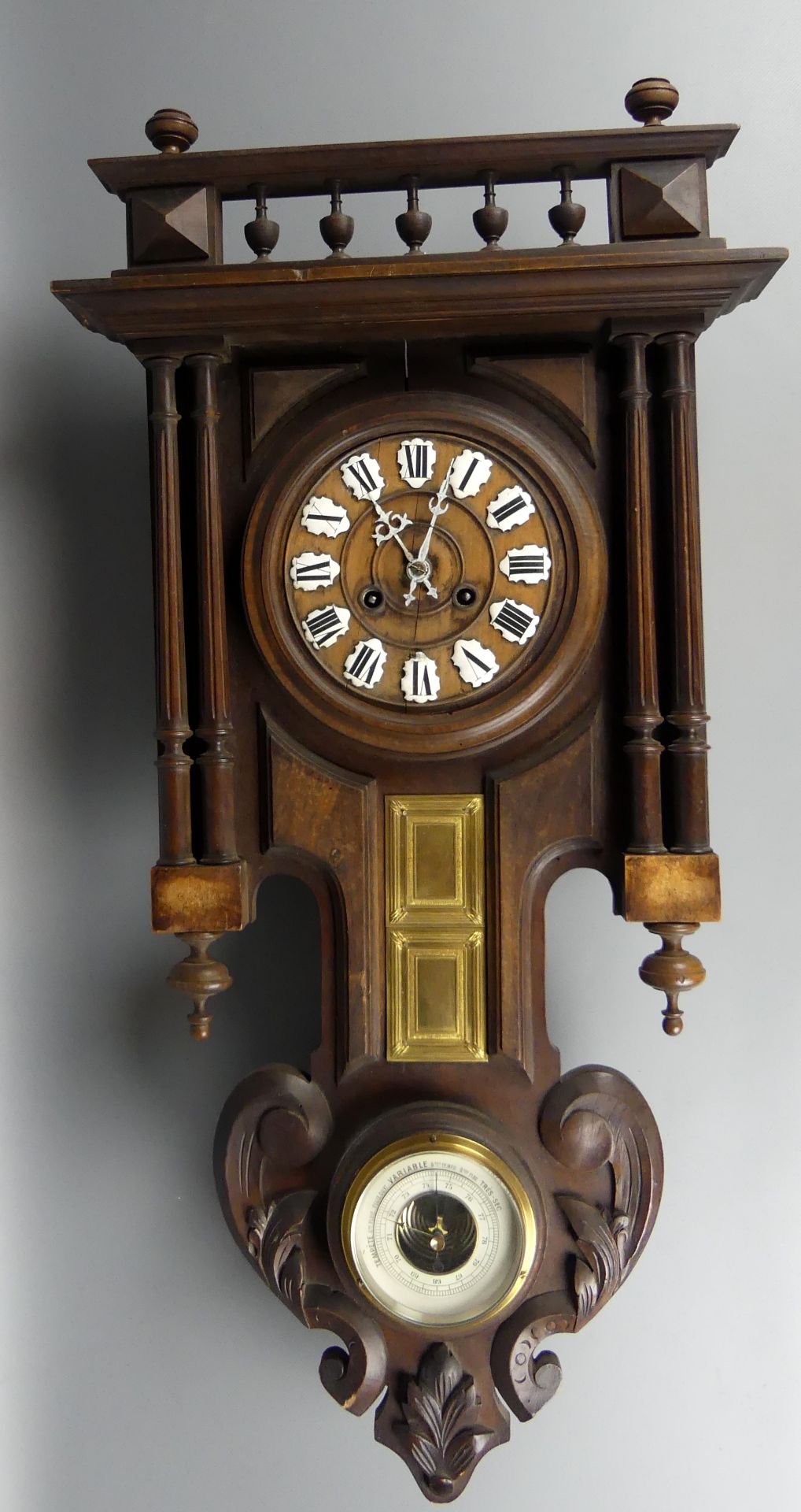 Französische Carillon Uhr, 1870/80, Wochenlaufwerk mit Barometer,