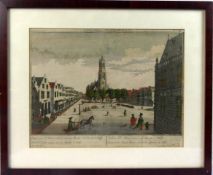 Colorierter Stich, "Newerker-Marktplatz Stadt Delft", ca. 31 x 41 cm