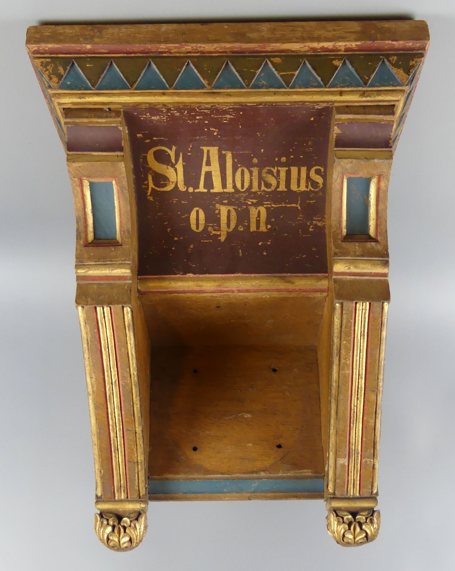 Holzkonsole, bez. St. Aloisius, O.P.N., farblich gefasst, ca. 48 x 40 x 34 cm