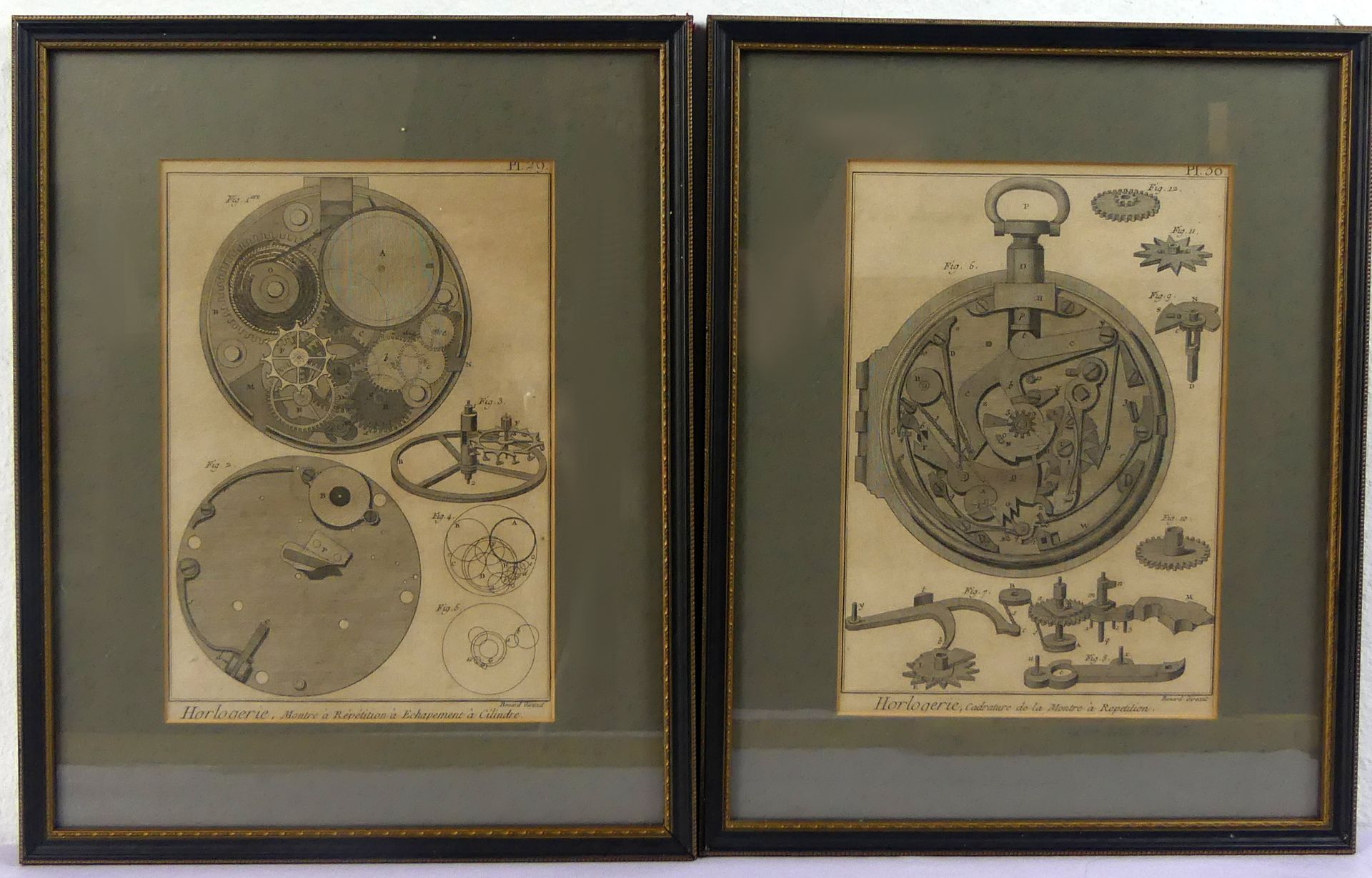 Paar Stiche, "Horlogerie", ca. 24 x 16 cm
